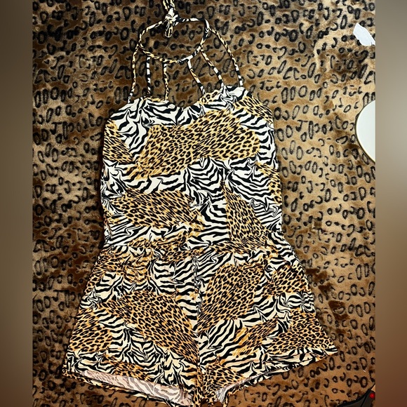 VENUS Animal Print Strappy Romper – Zebra & Leopard Mix, Size M - Picture 1 of 9